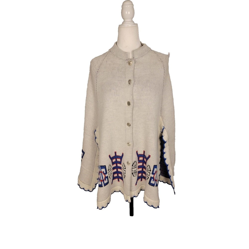 VTG Poncho Shawl Themed Boho Knit Cape Vintage 70s